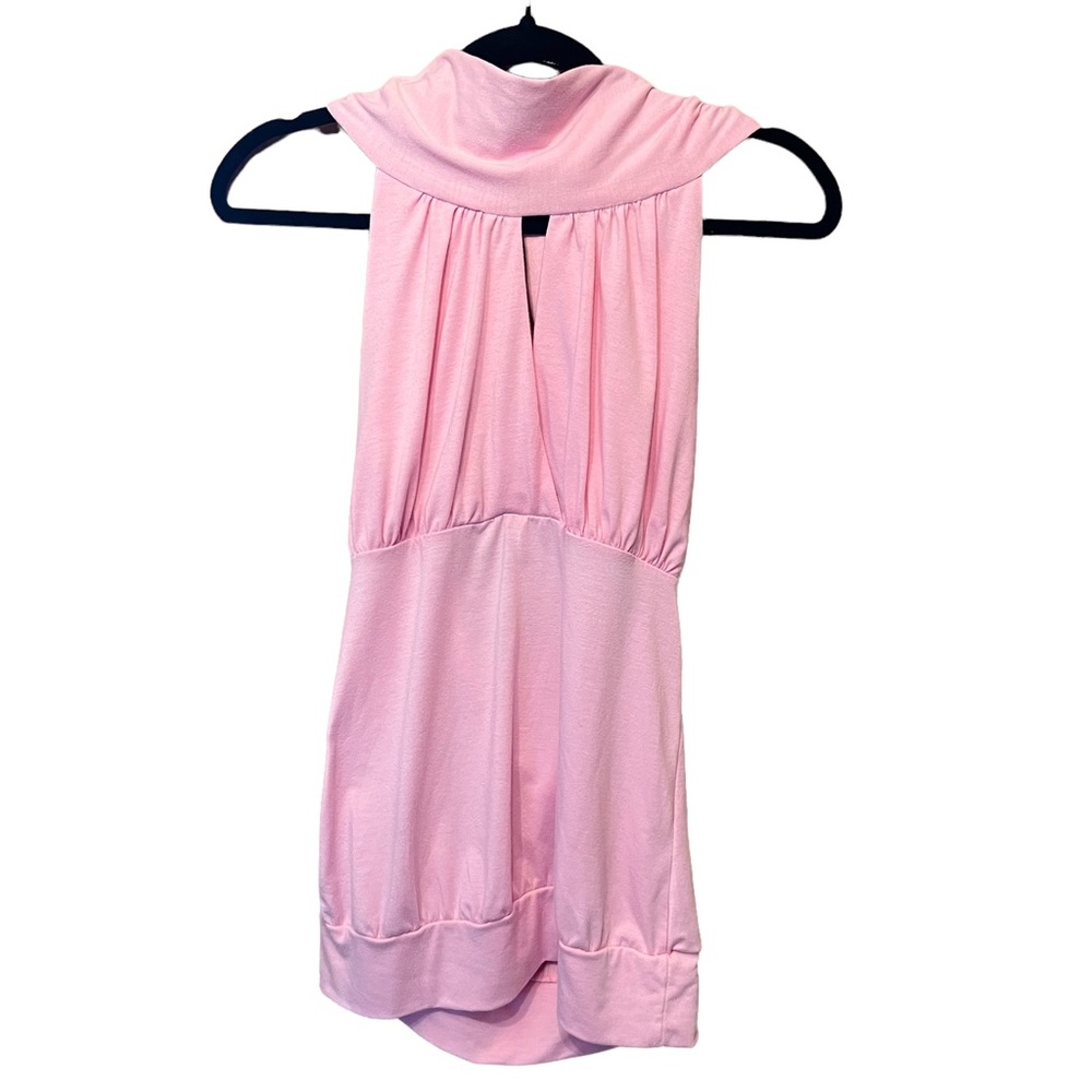 Jewels Halter Top Tie Neck Elastic Band Waist Pink Sz M